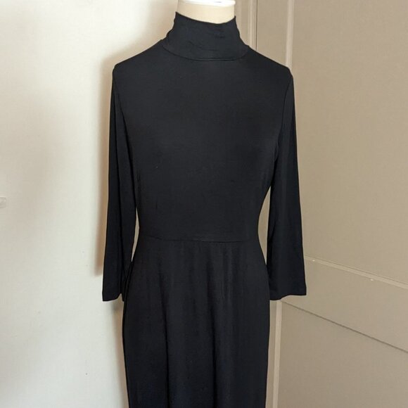 Rachel Zoe Dress Mock Neck Long Sleeve Jersey Knit Shift High Neck Black Small - Picture 3 of 7